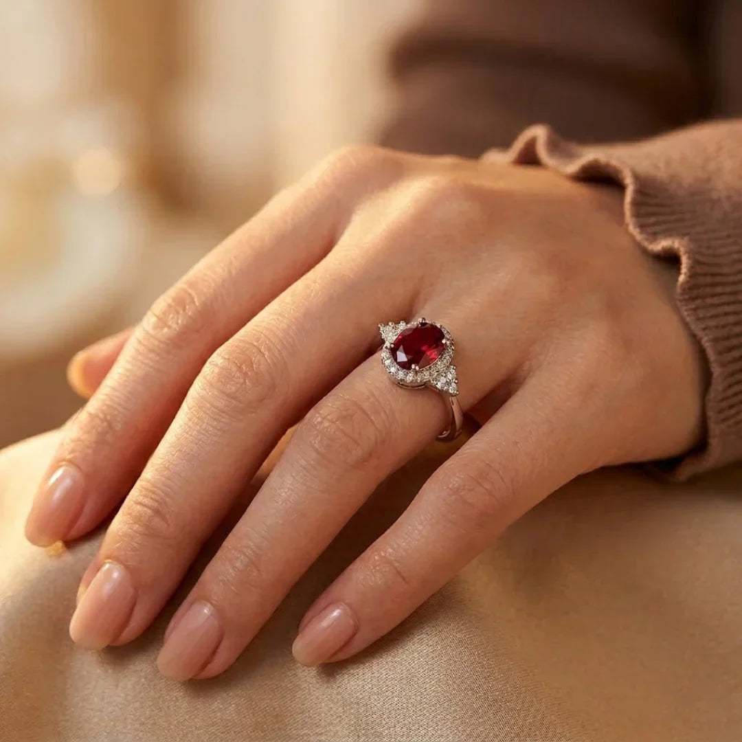 Halo White Gold Ruby Ring