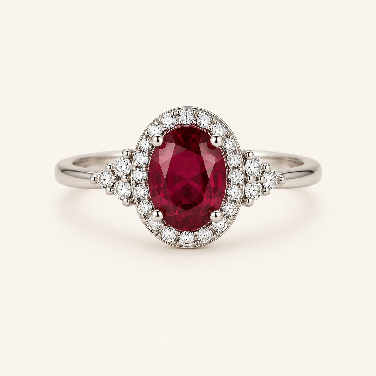 Halo White Gold Ruby Ring