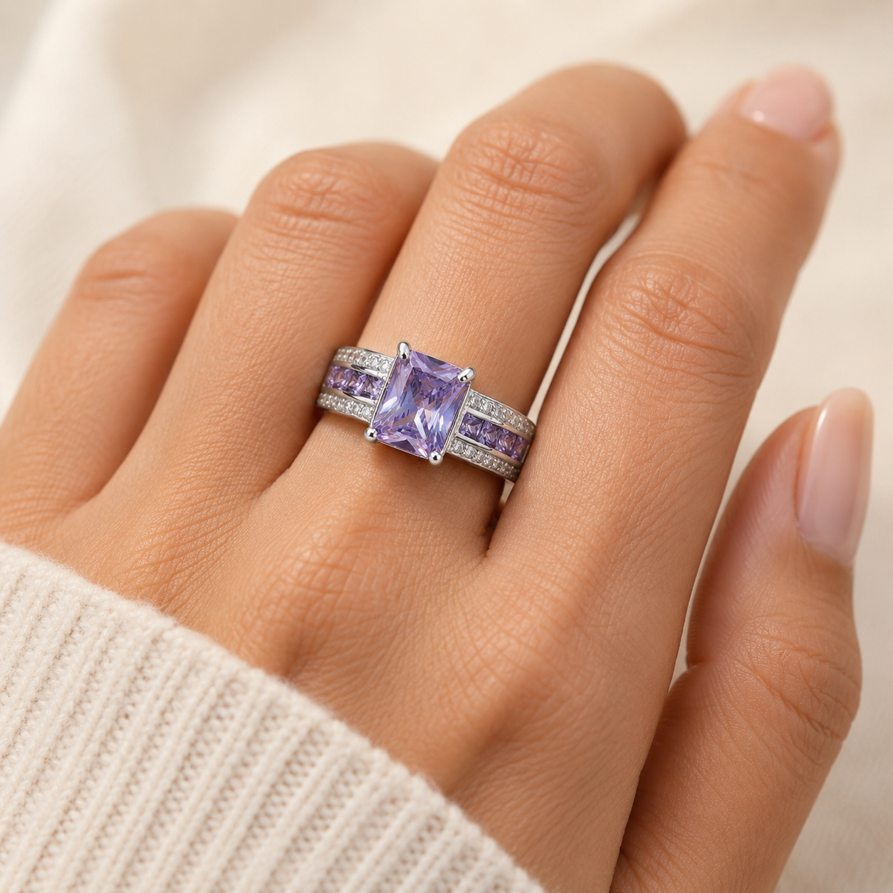Delphine White Gold Amethyst Ring