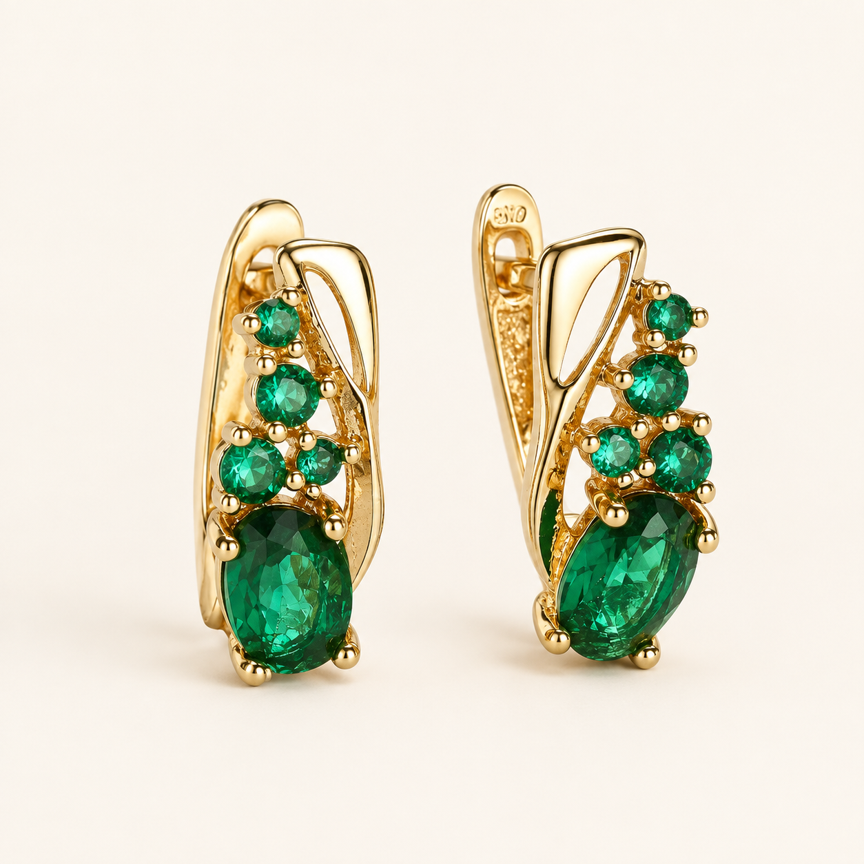 Thessaly Gold Emerald Earrings