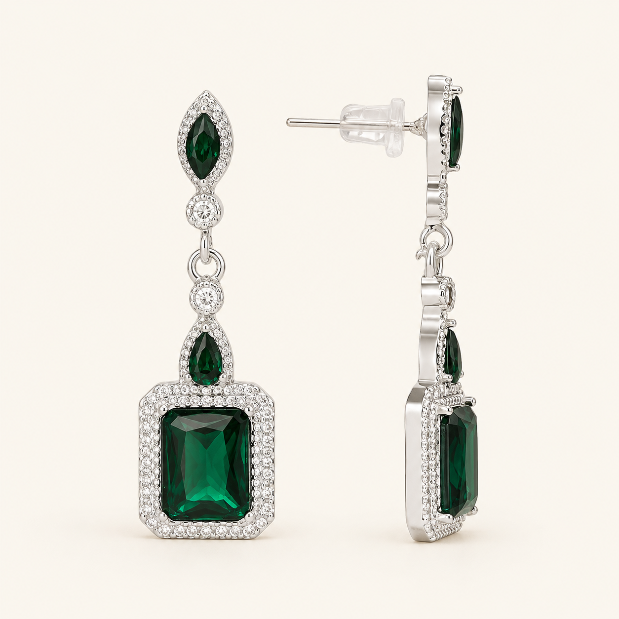 Clarion White Gold Emerald Earrings