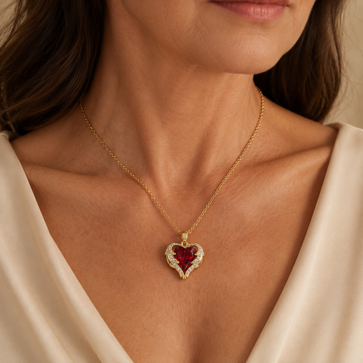 Annora Gold Ruby Heart Necklace