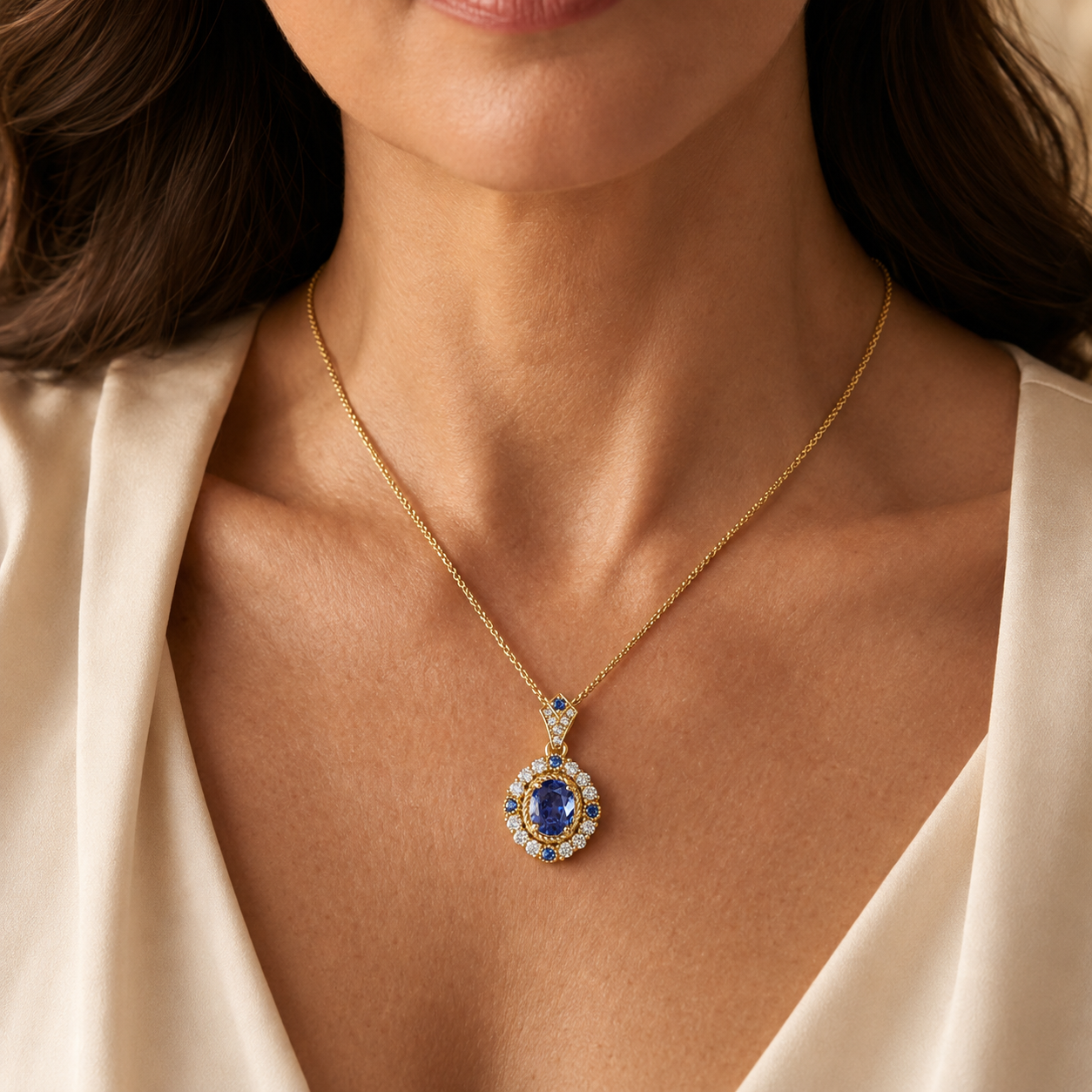 Celeste Gold Sapphire Pendant Necklace