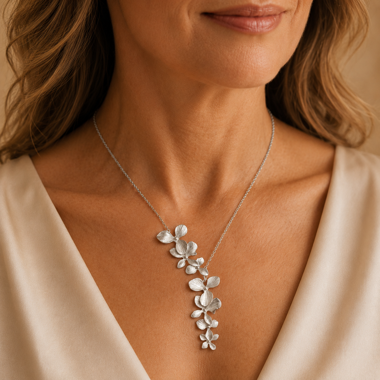Beatrice Silver Flower Necklace