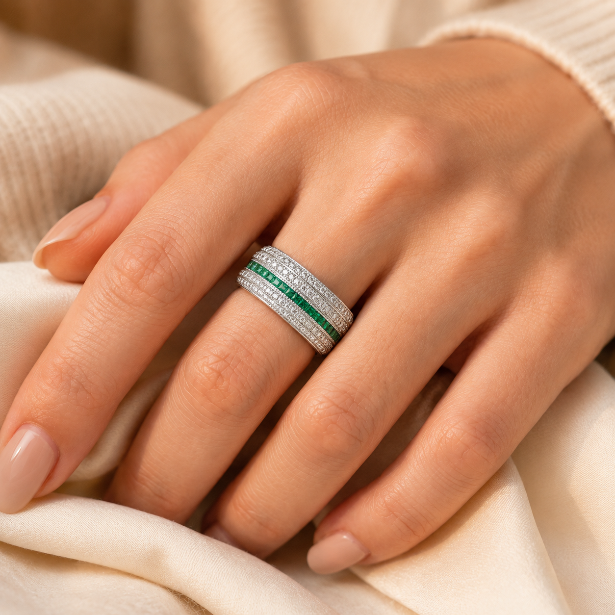 Celina White Gold Emerald Ring