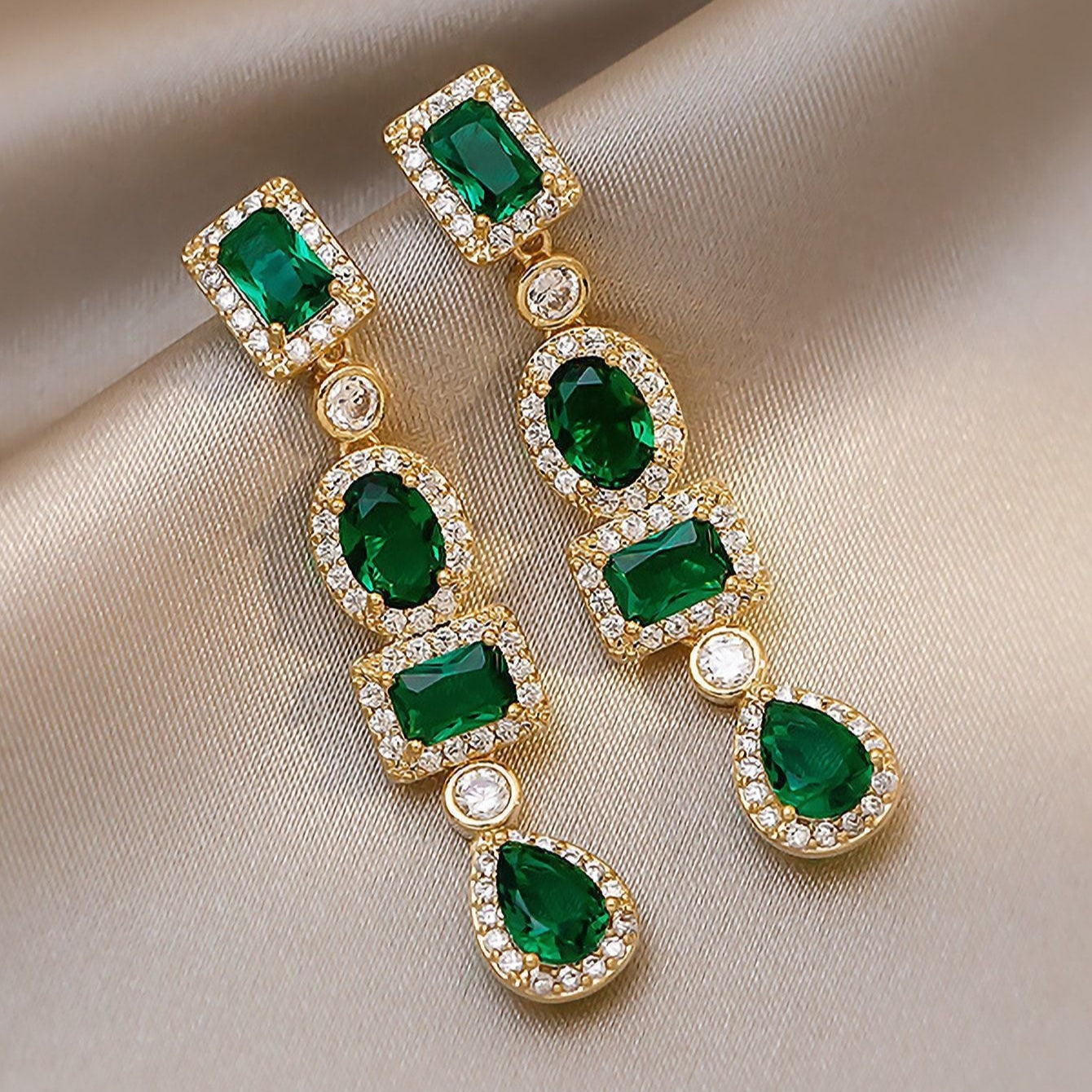 Coraline Gold Emerald Dangle Earrings
