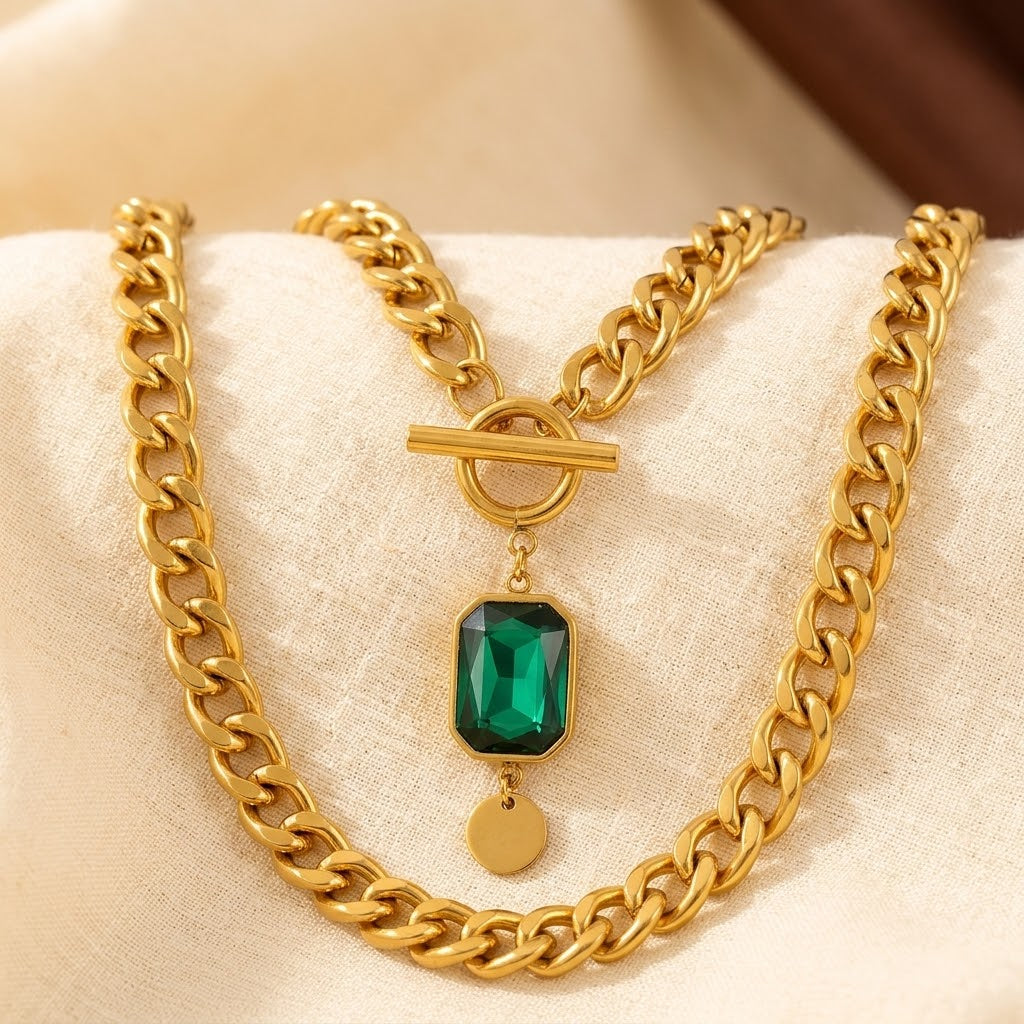 Vivienne Gold Emerald Necklace
