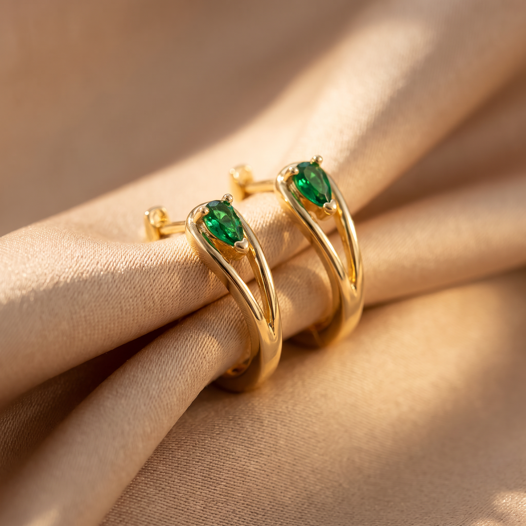 Freya Gold Emerald Earrings