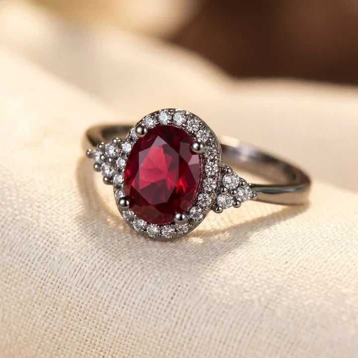 Halo White Gold Ruby Ring