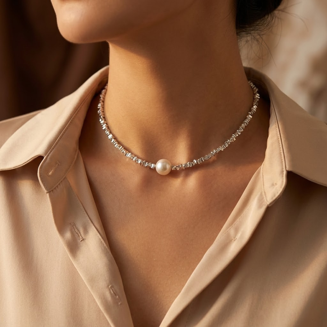 Aline Silver Pearl Choker Necklace