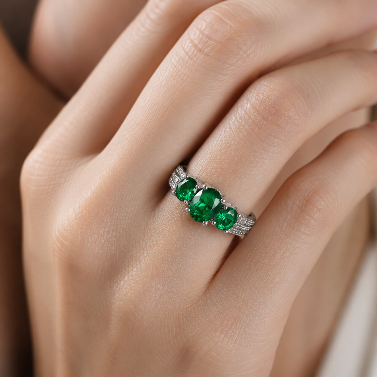 Jocelyn White Gold Emerald Ring