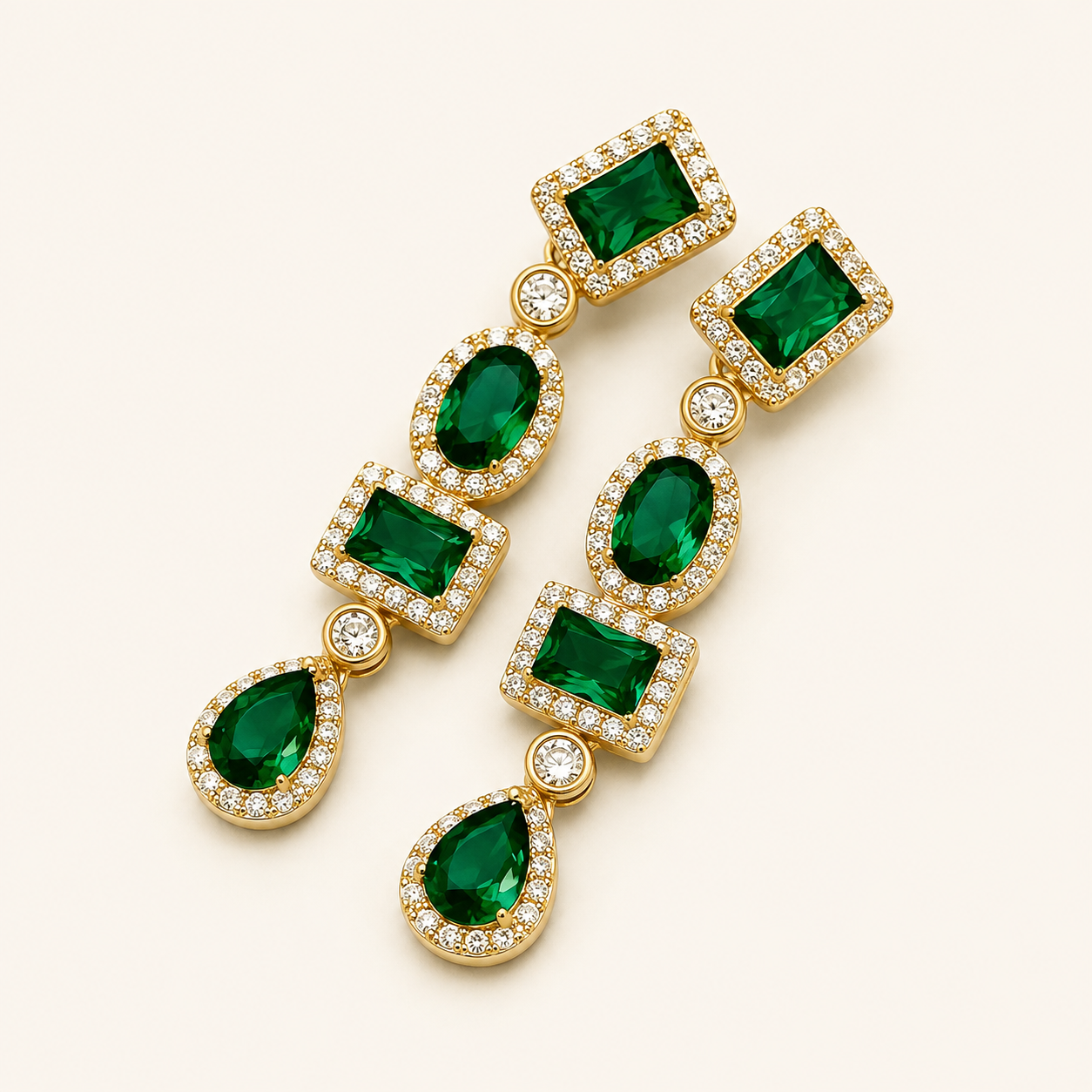 Coraline Gold Emerald Dangle Earrings