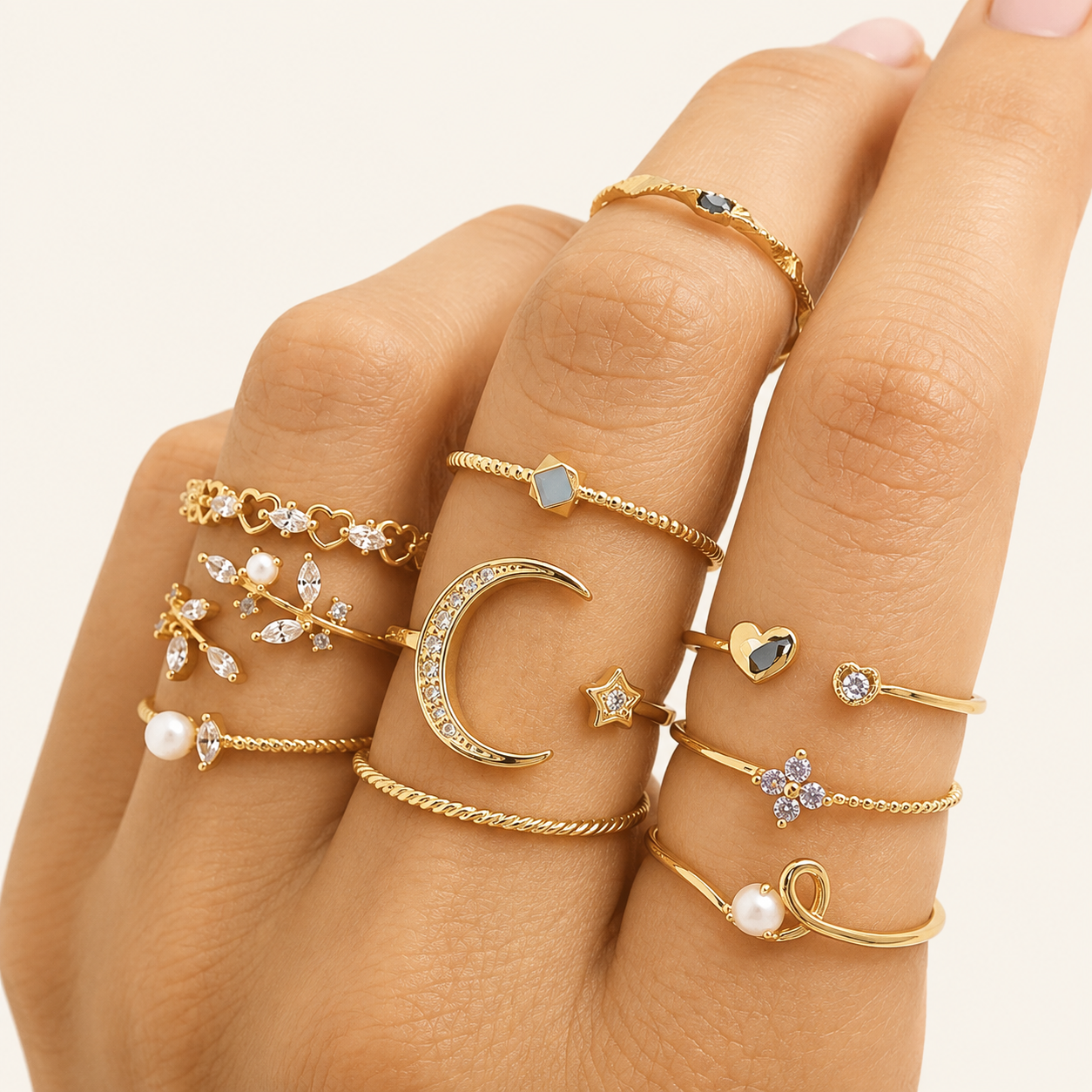 10-Pack Bohemian Silver and Gold-Plated Rings