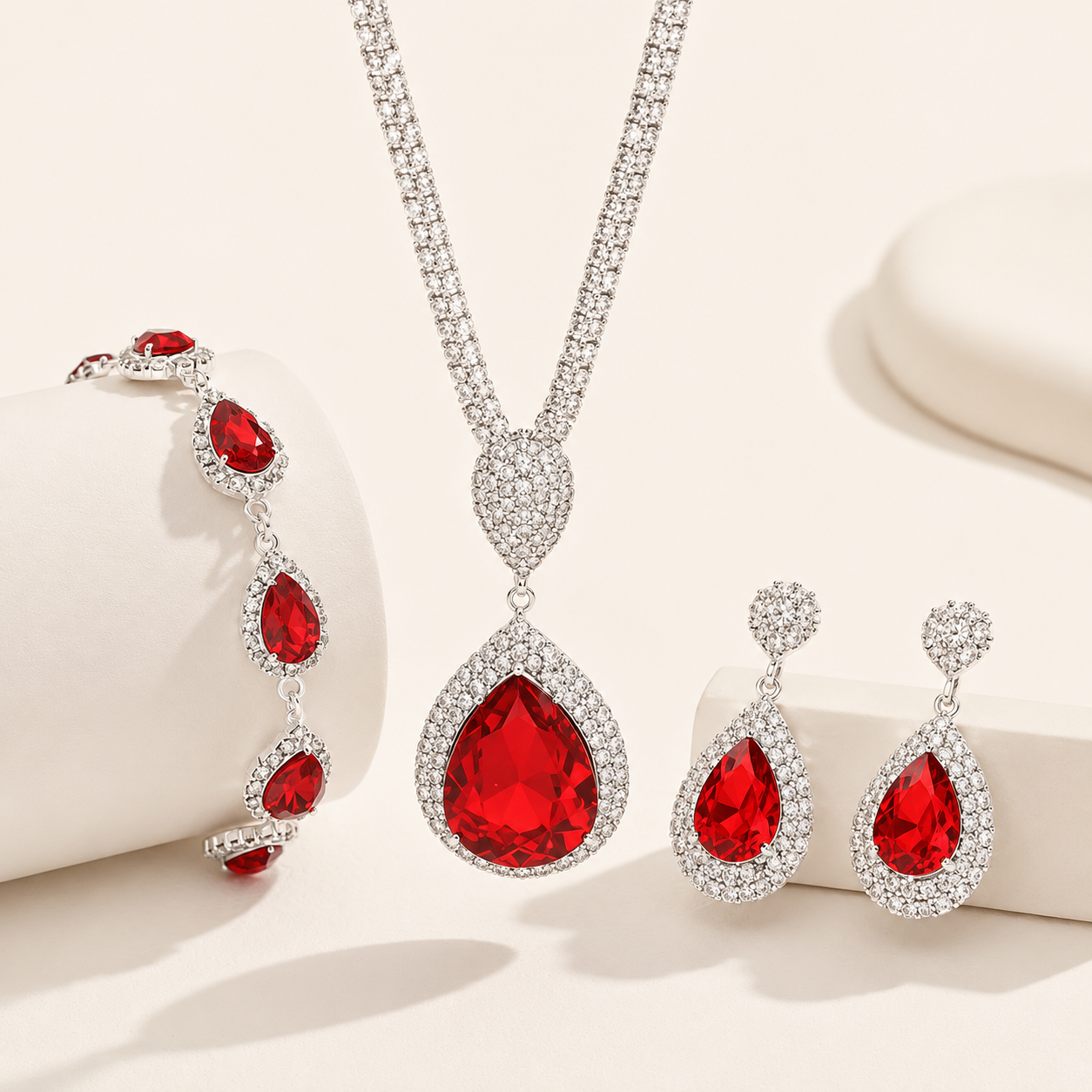 Thalira White Gold Ruby Set