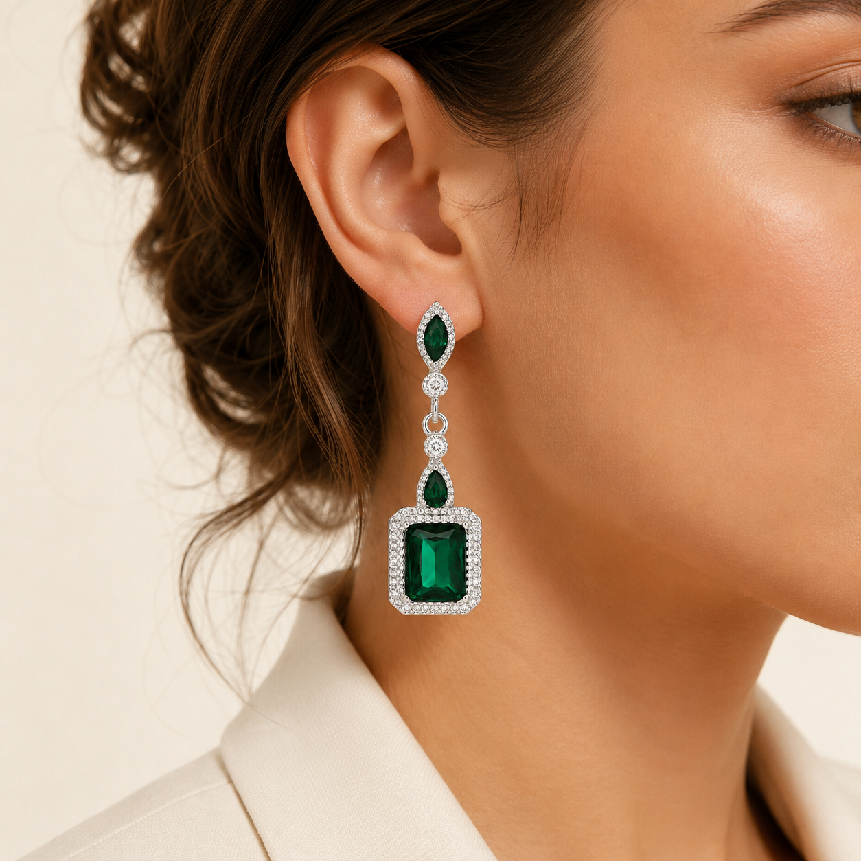 Clarion White Gold Emerald Earrings