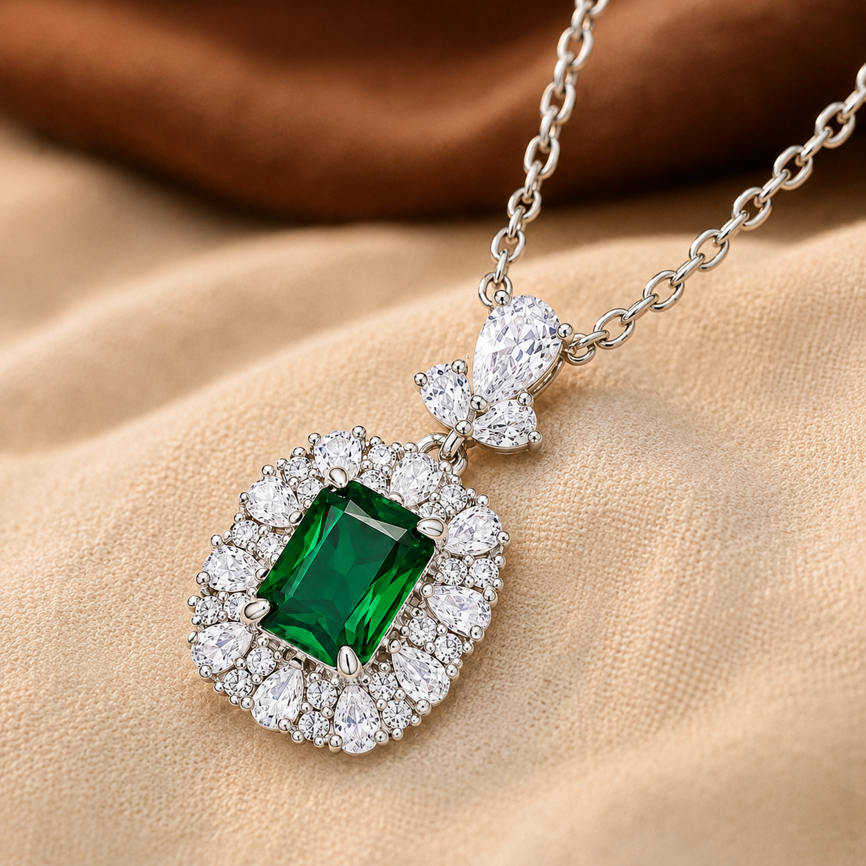 Meliora White Gold Emerald Necklace