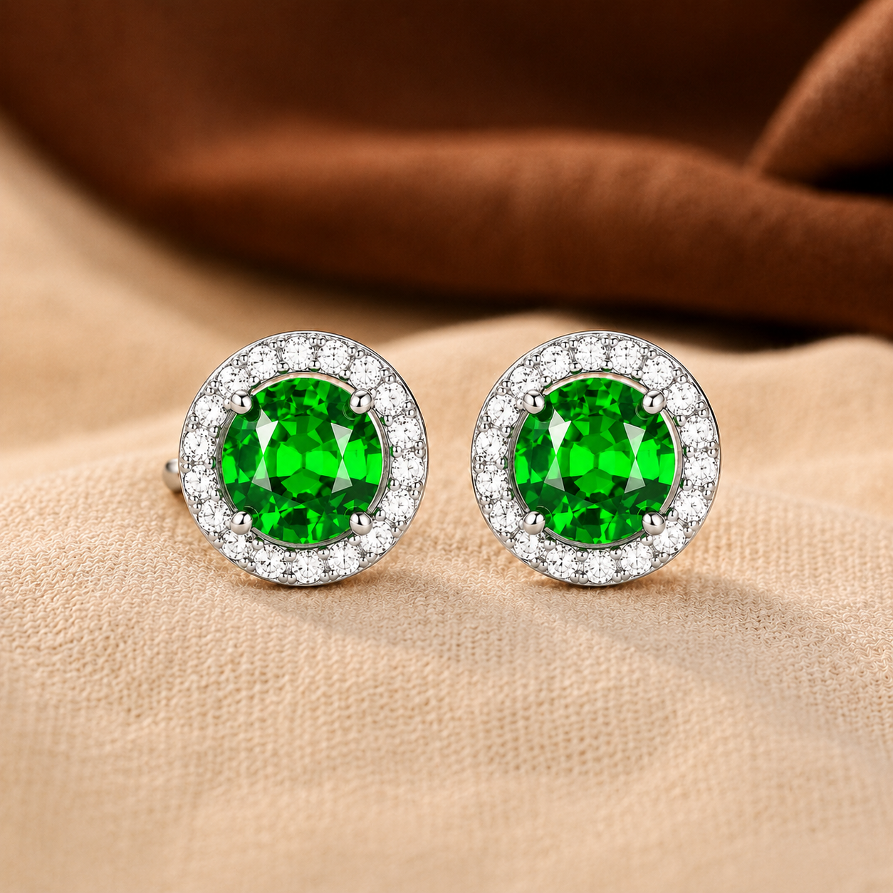 Lúcia White Gold Emerald Earrings