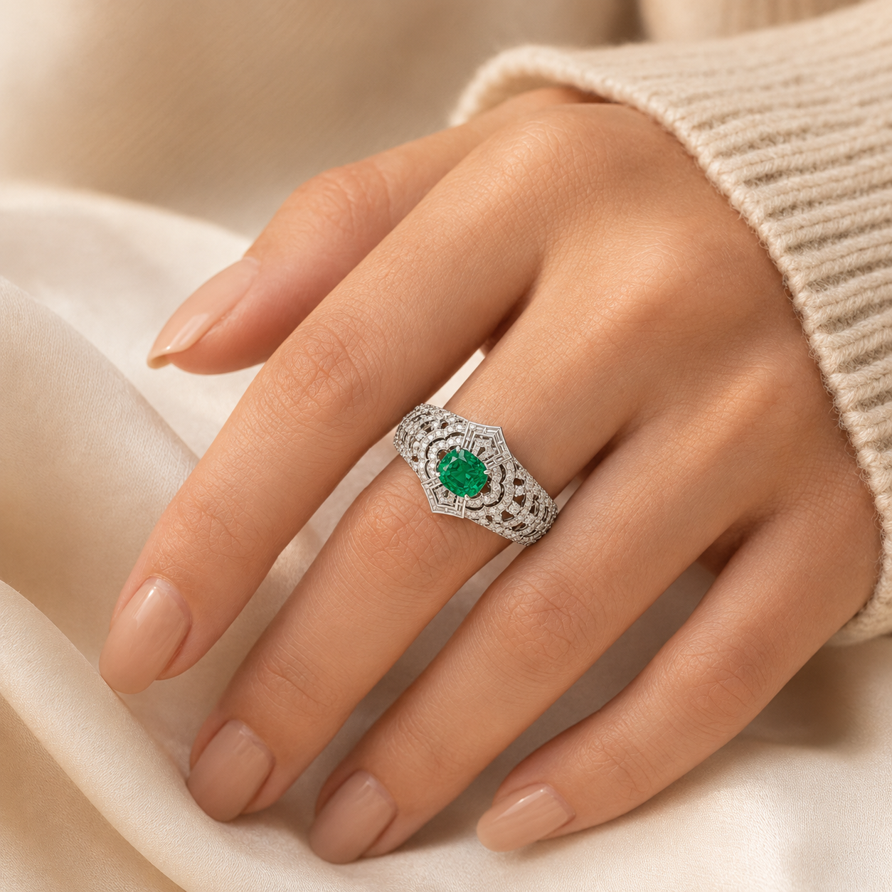 Lara White Gold Emerald Ring