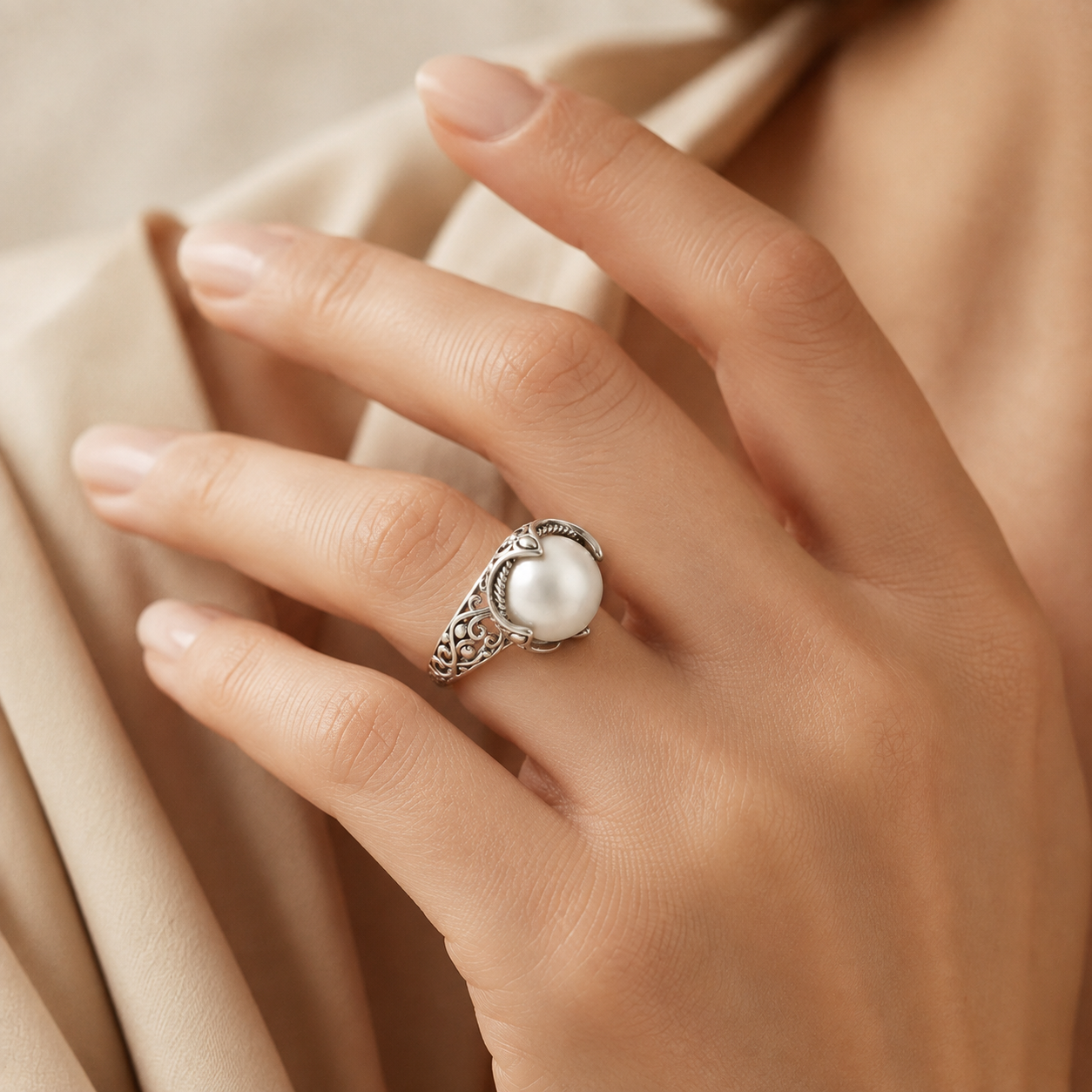 Ingrid White Gold Pearl Ring