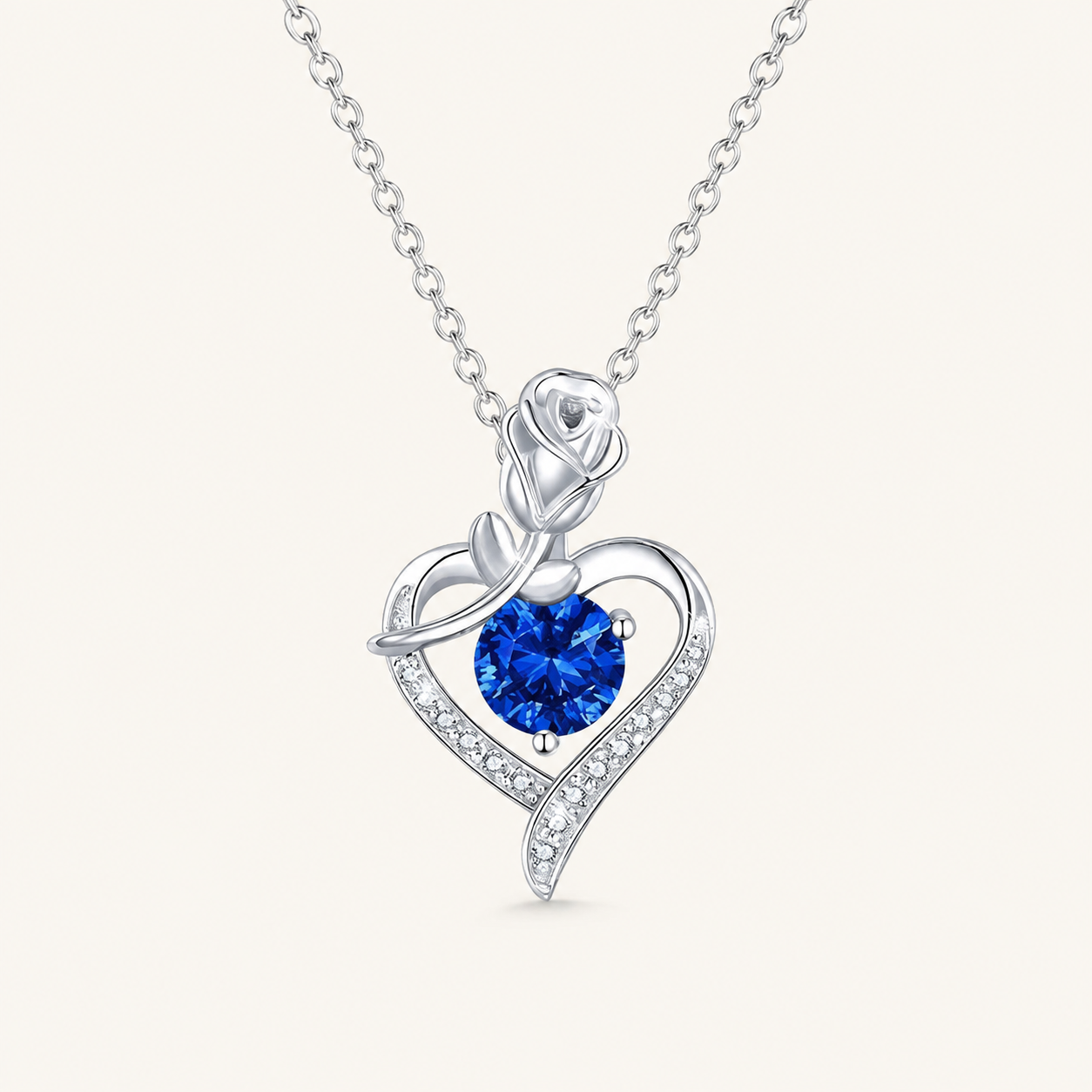 Sapphire Rose Heart Necklace