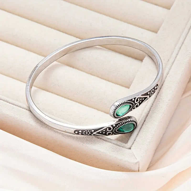 Winona Silver Emerald Bangle