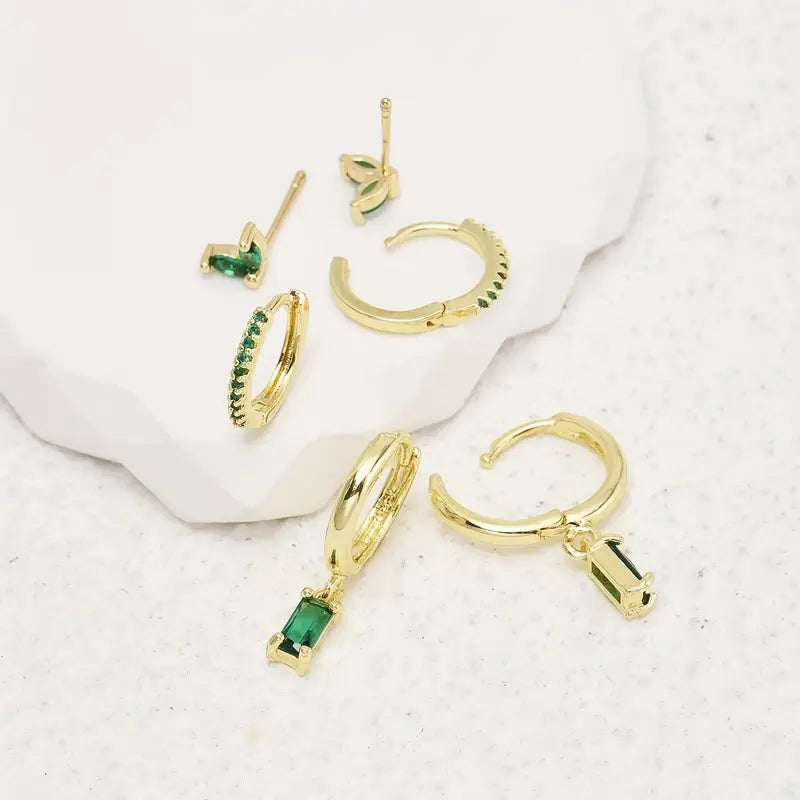 Fiorenza Gold Emerald Earrings Set