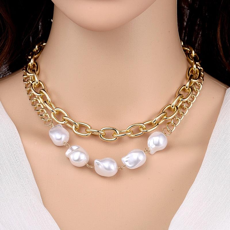 Guinevere Gold Pearl Necklace