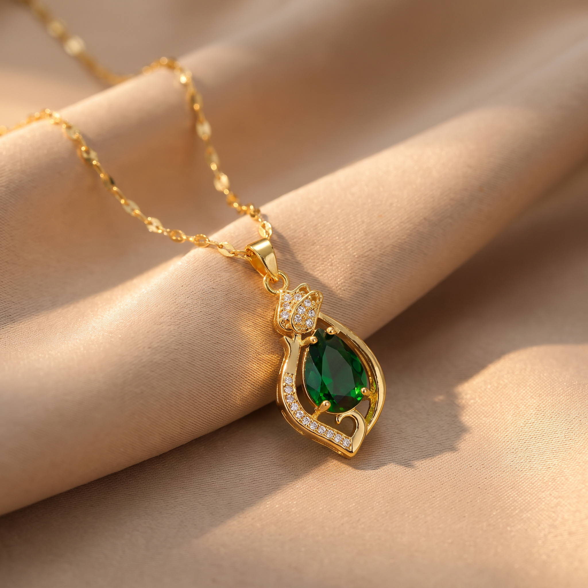 Zelda Gold Emerald Necklace