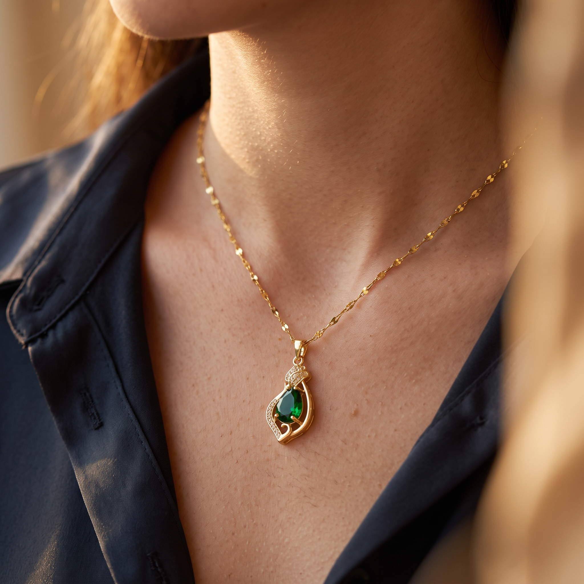 Zelda Gold Emerald Necklace